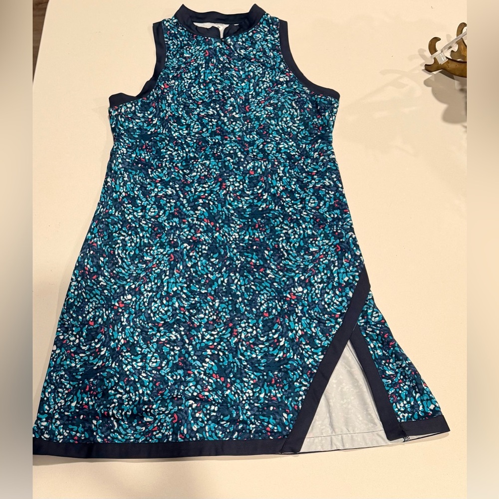 Kyodan Golf Dress small Sleeveless Mock Neck Blue Print UPF 50+